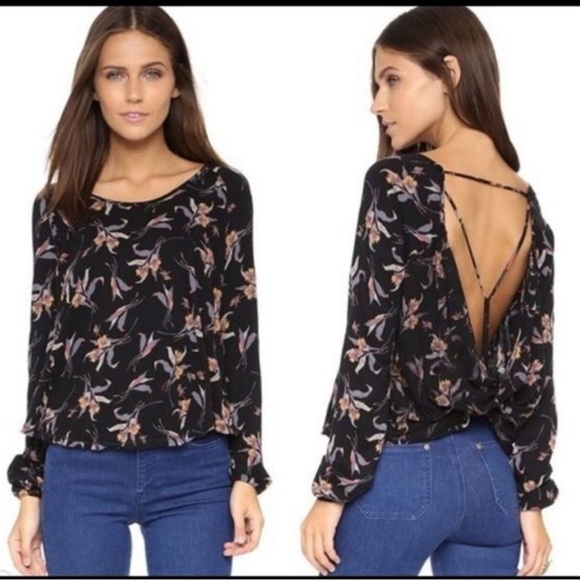 Free People Tops - Free People Elsa Twist Open Back Strappy Floral Long Sleeve Shirt